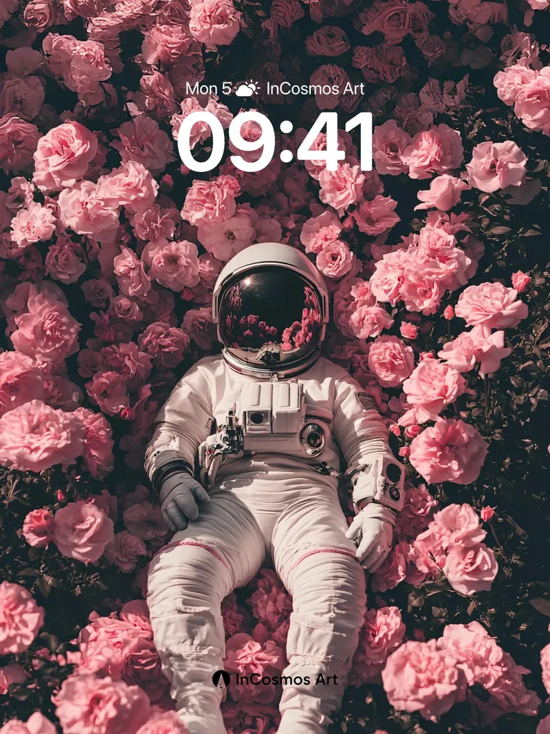 Serene Astronaut Wallpaper in Rose Garden