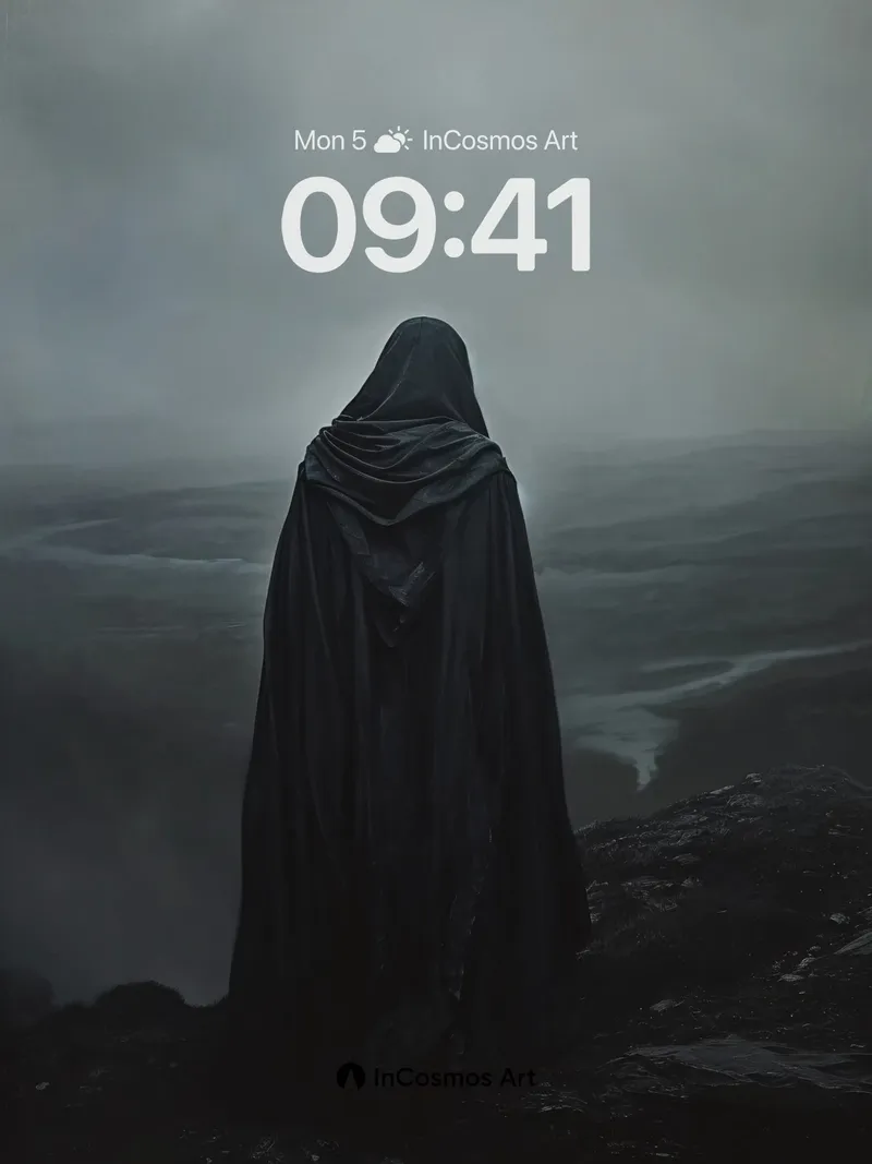 Shadowed Cloak Wallpaper with Mist-Covered Cliffs