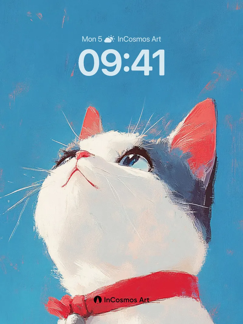 Sky-Gazing Feline Wallpaper with Red Collar
