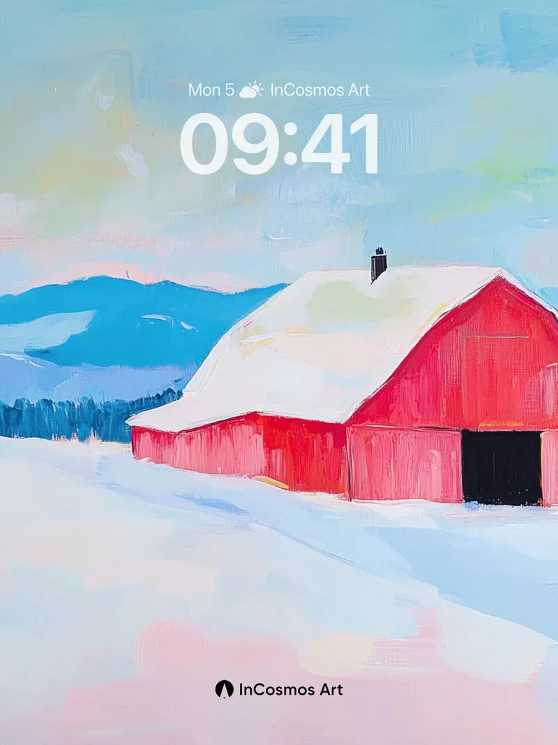 Frost-Hushed Barn Wallpaper with Snow-Drifted Silence
