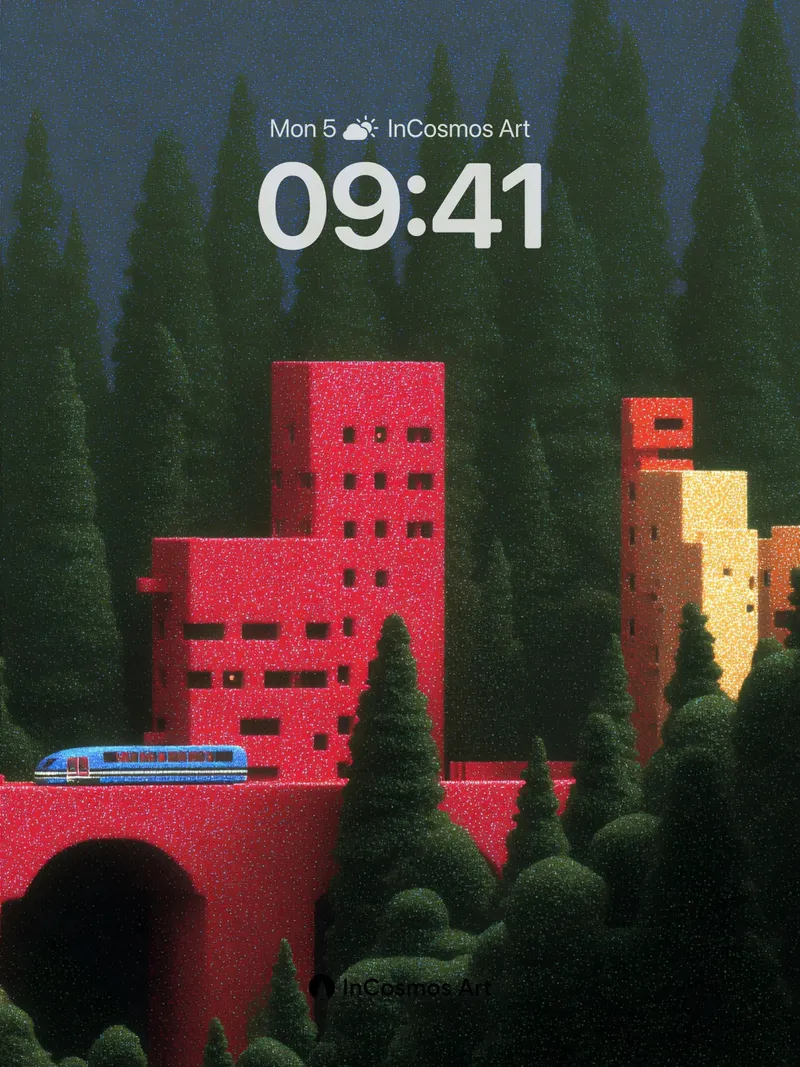 Surreal Forest Wallpaper with Pixelated City