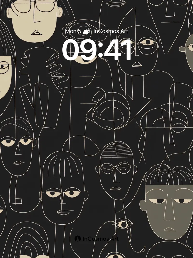 Whispering Faces Wallpaper with Line-Drawn Souls