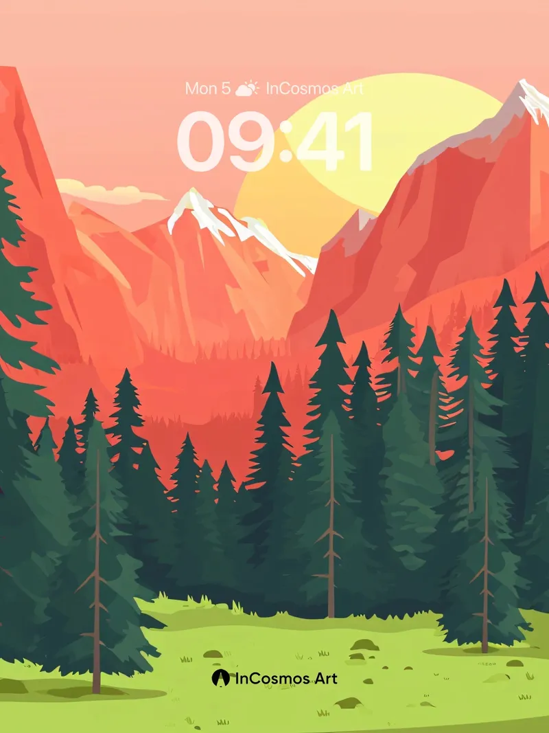 Crimson Valley Wallpaper with Sunlit Pines
