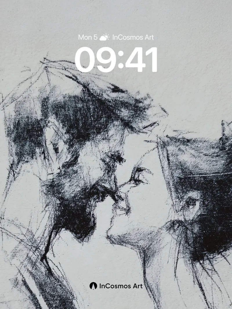 Whispering Charcoal Wallpaper with Shadowed Embrace