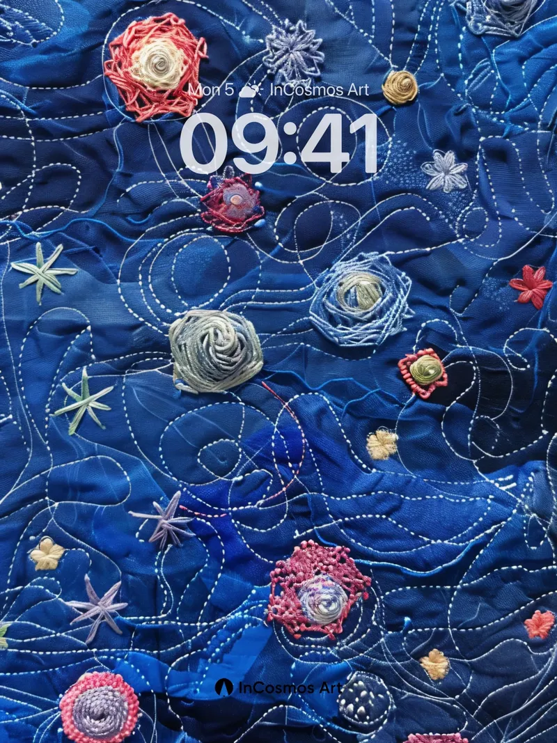 Oceanic Whispers Wallpaper with Embroidered Stars