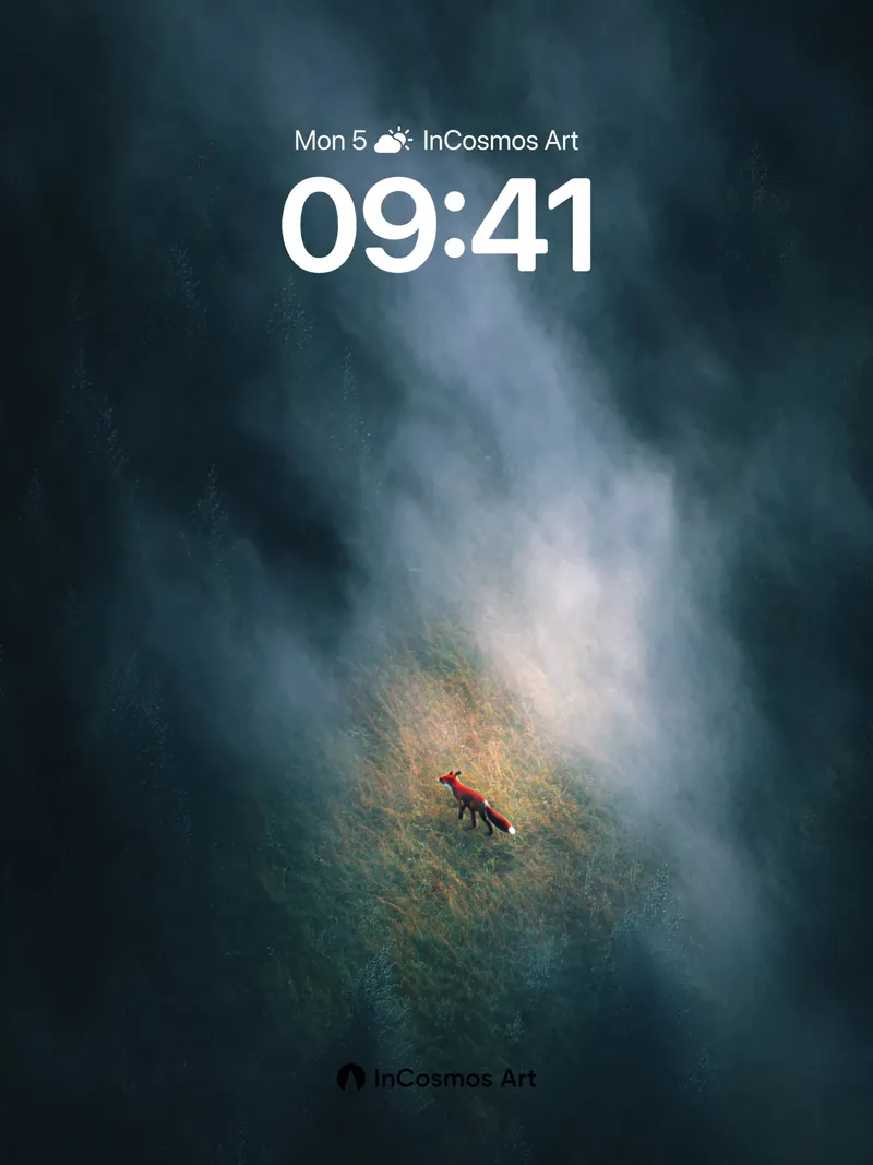 Misty Solitude Wallpaper with Fox in Light