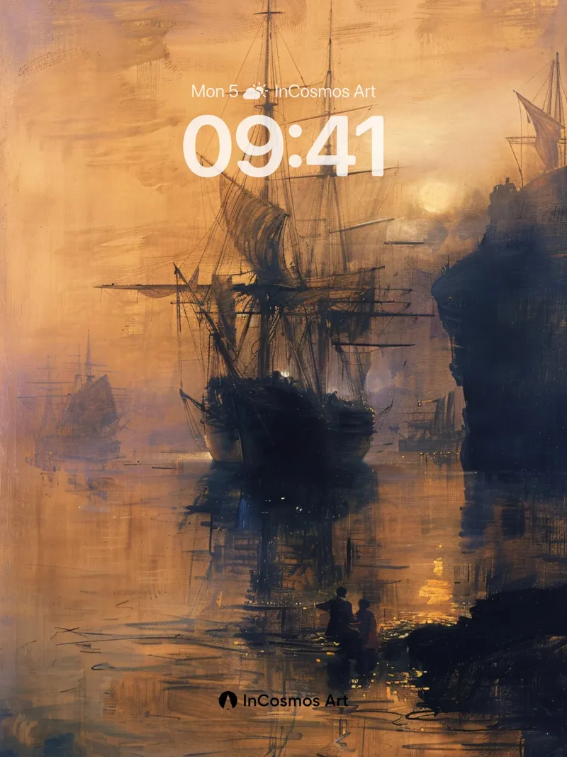 Golden Hush Wallpaper with Silhouetted Sails
