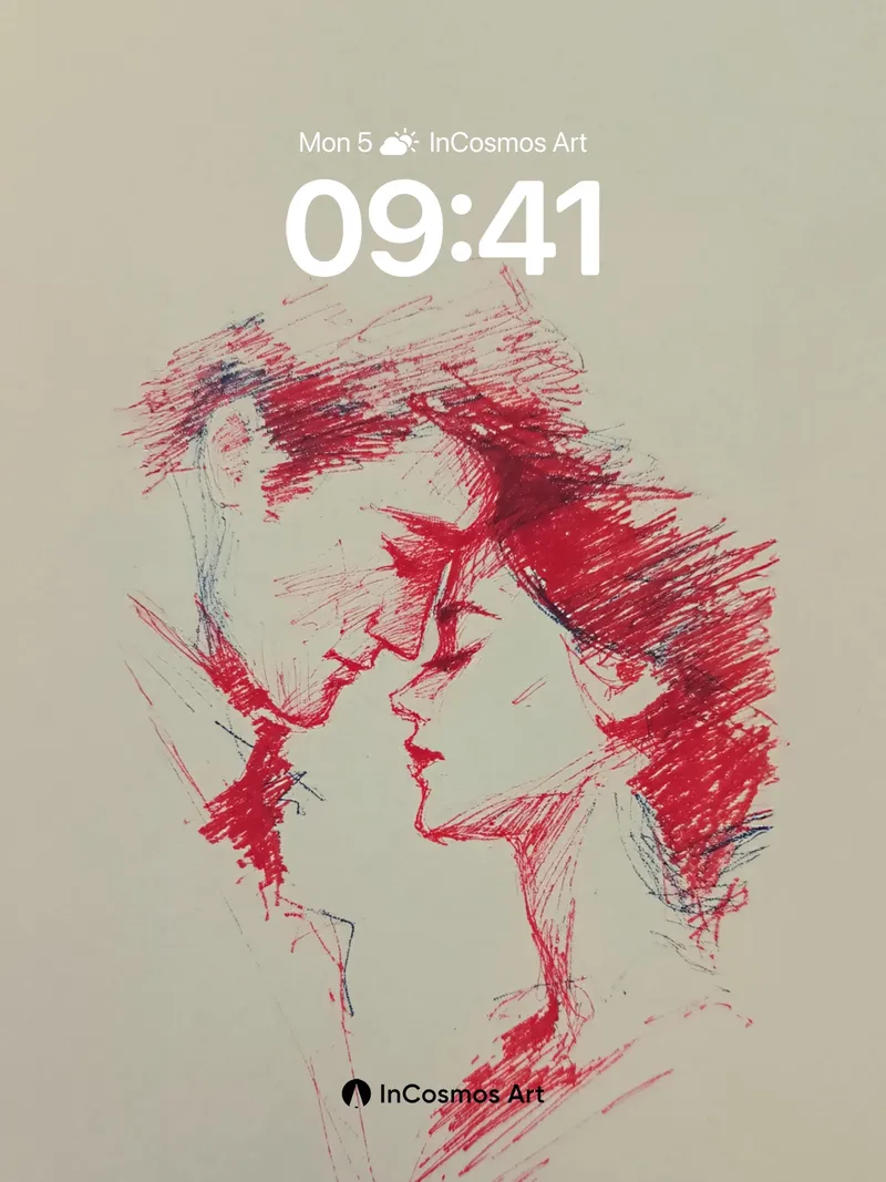 Whispered Silhouettes Wallpaper with Crimson Strokes