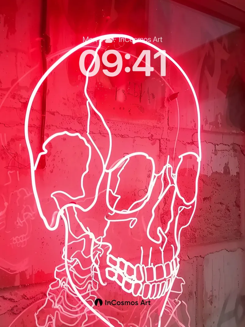 Neon Pulse Skull Wallpaper with Haunted Lines