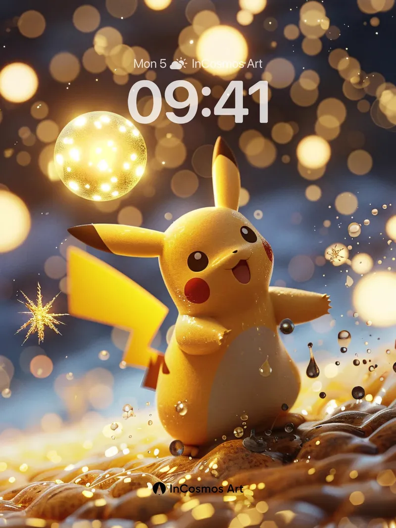 Golden Sparkle Wallpaper with Pikachu Magic