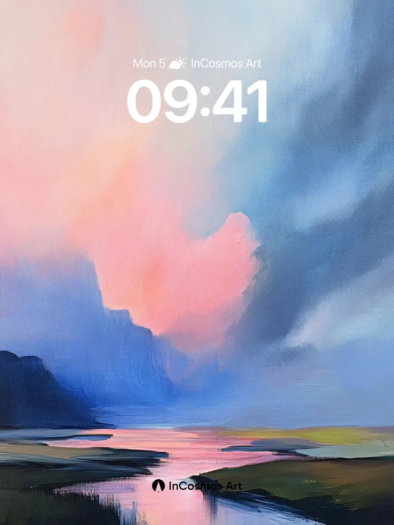 Crimson Hush Wallpaper with Sky-Reflected Rivers