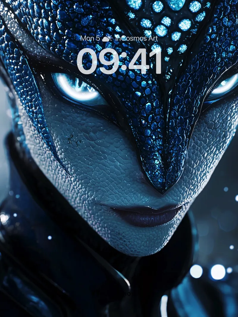 Cobalt Veil Wallpaper with Bioluminescent Scales