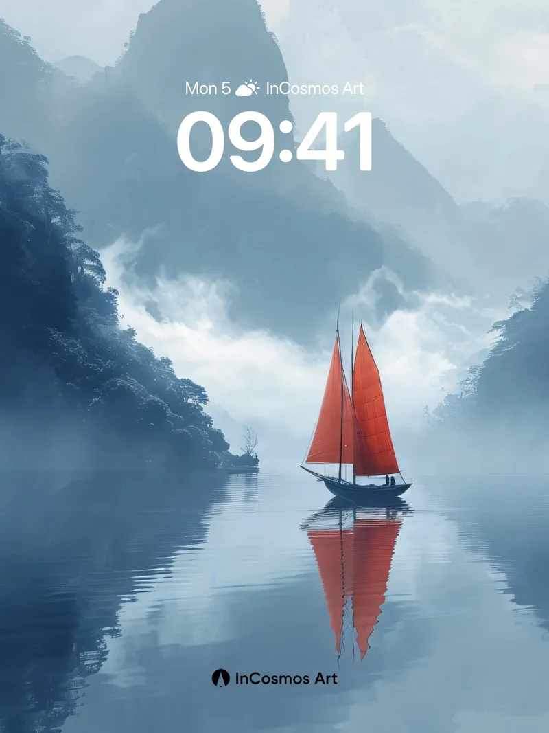 Misty Serenity Wallpaper with Crimson Sail