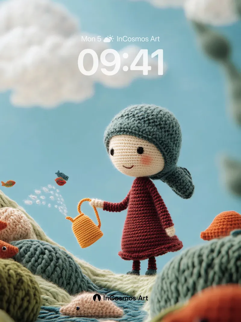 Knitted Wonder Wallpaper with Floating Fish