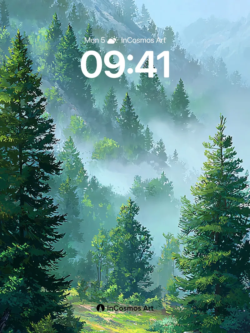 Mist-Whispered Pine Wallpaper with Sunlit Trails