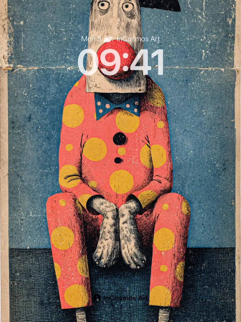 Melancholy Clown Wallpaper with Polka-Dot Texture