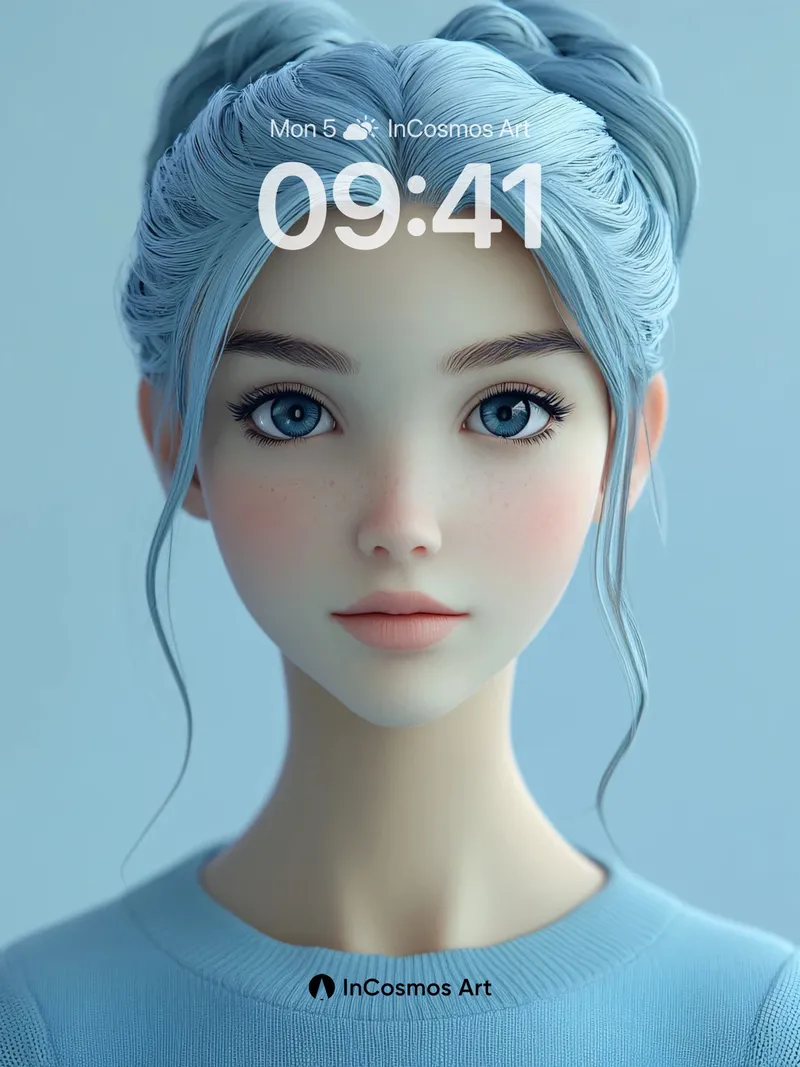 Cerulean Serenity Wallpaper with Frozen Hair