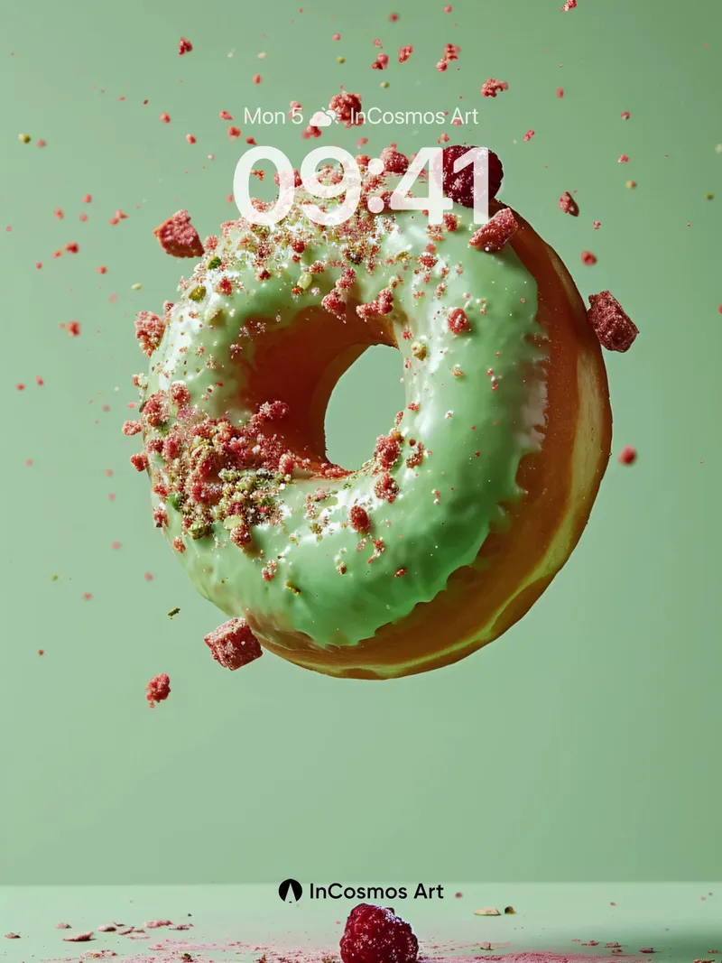 Floating Green Donut Wallpaper with Raspberry Dust