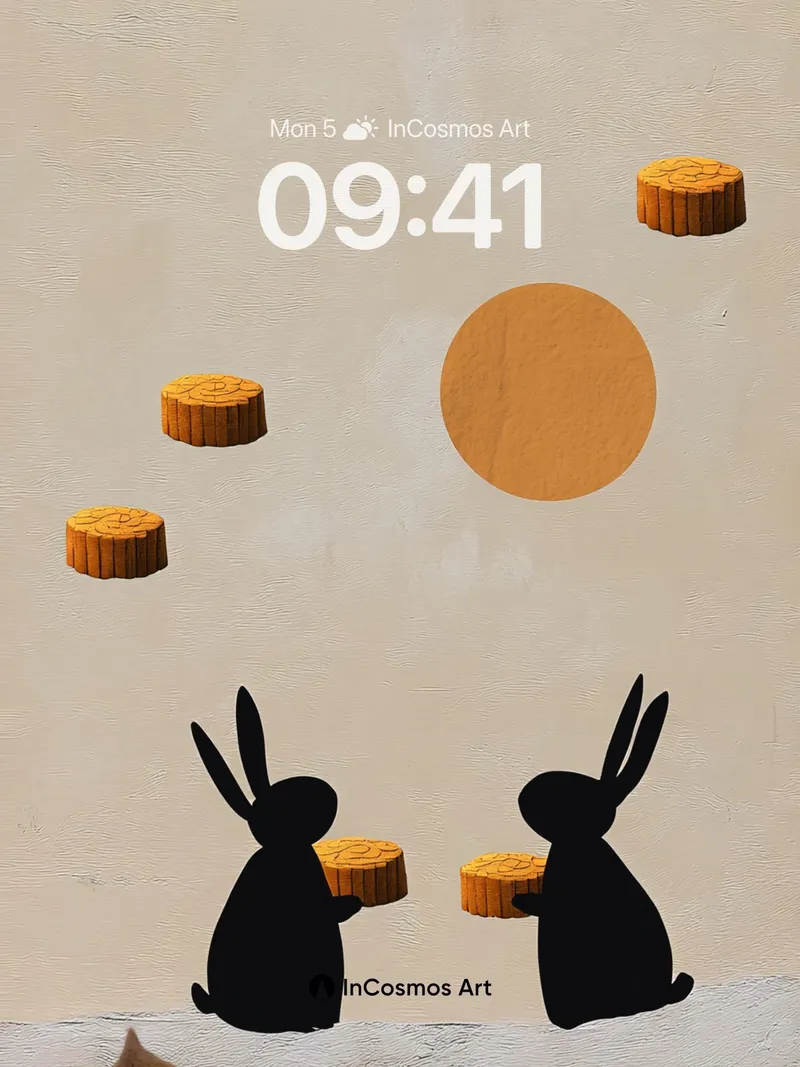 Serenity Moonlit Rabbit Wallpaper with Floating Stumps