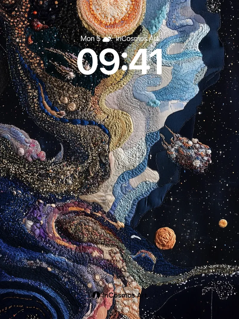 Cosmic Tapestry Wallpaper with Embroidered Stars