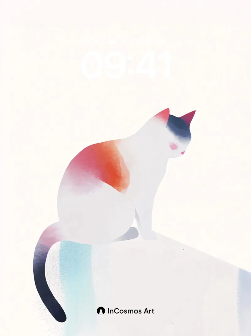 Serene Watercolor Cat Wallpaper with Ethereal Hues