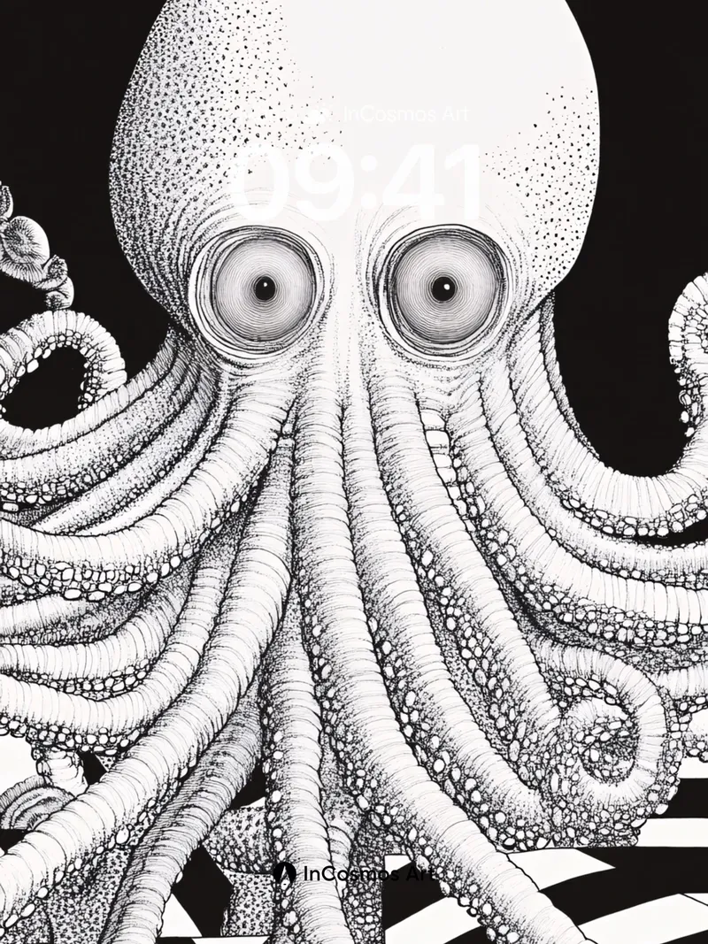 Surreal Octopus Wallpaper with Geometric Depth