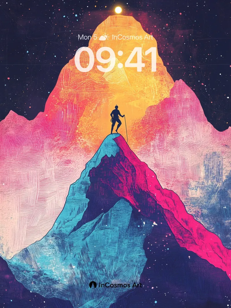 Cosmic Ascent Wallpaper with Neon Peaks