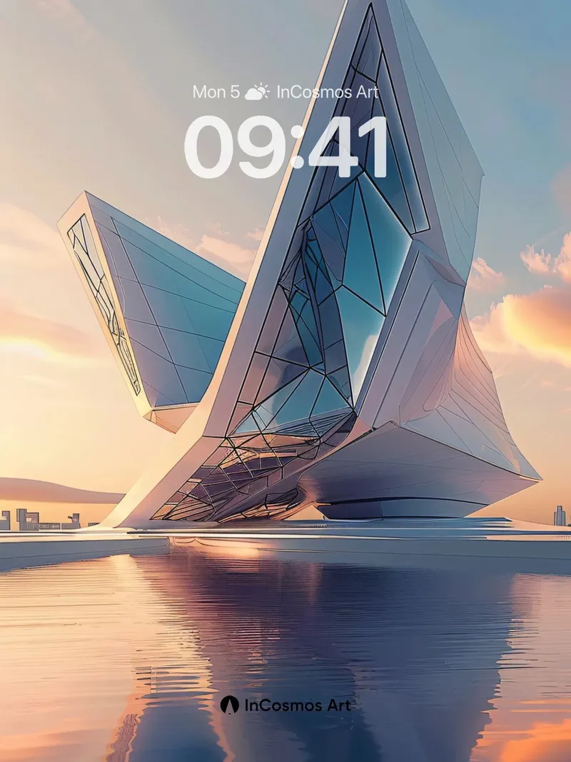 Futurist Prism Wallpaper with Liquid Reflections