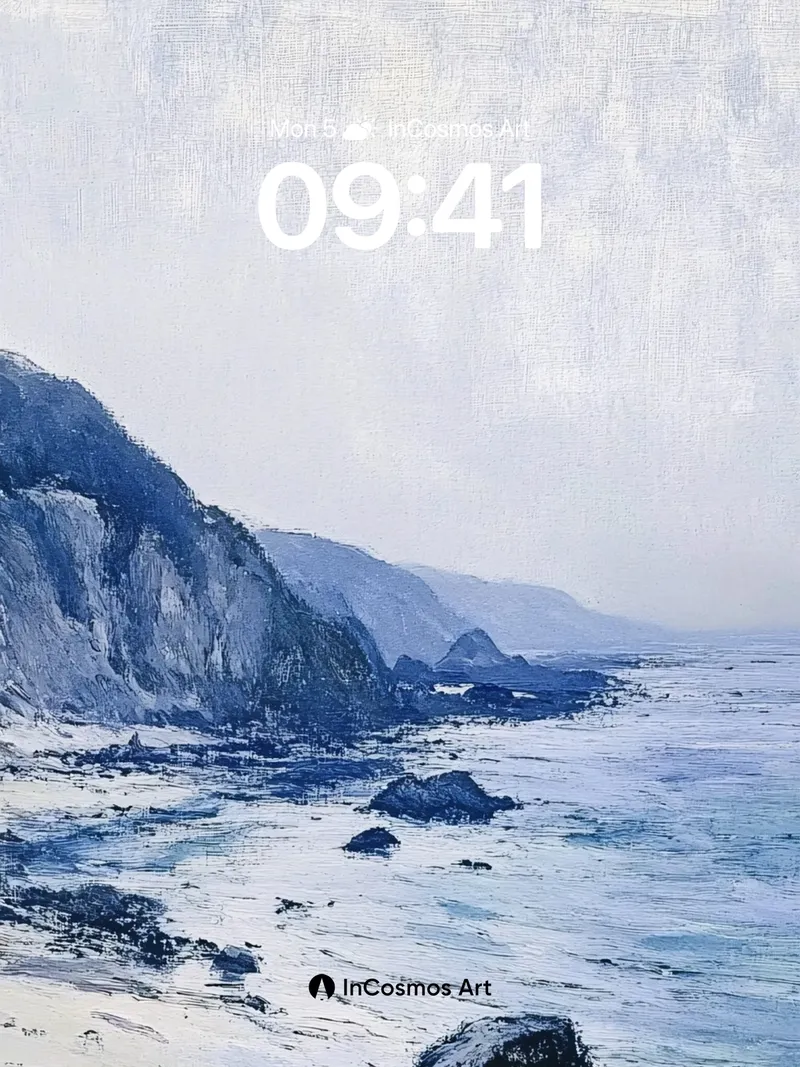 Serenity Shore Wallpaper with Mist-Weaved Cliffs