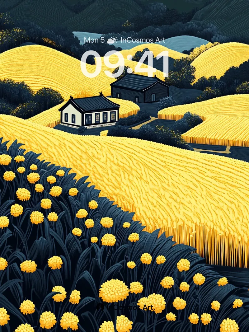 Golden Hush Wallpaper with Midnight Fields