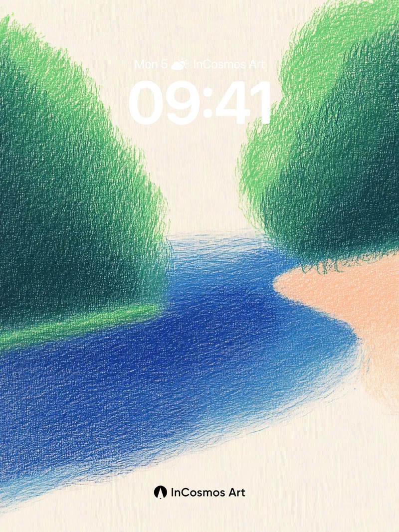 Serenity River Wallpaper with Soft Green Canopy