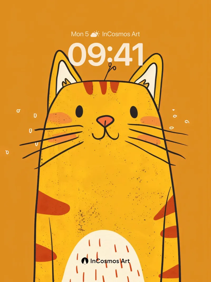 Whimsical Orange Cat Wallpaper with Playful Stripes