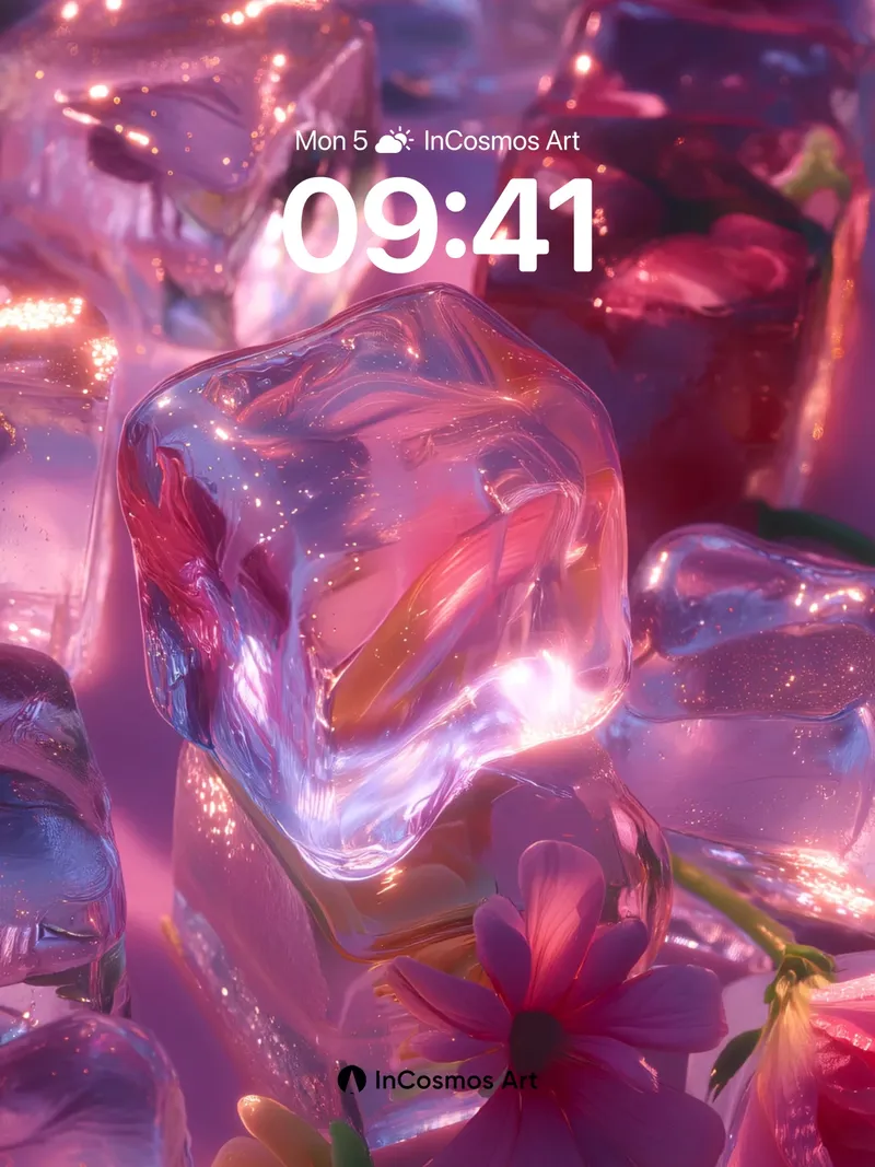 Luminous Frost Wallpaper with Encased Petals