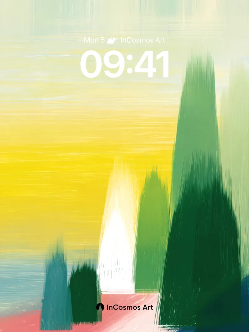 Sunset Hush Wallpaper with Painted Pines