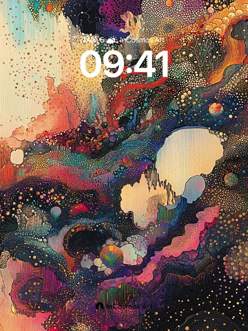 Cosmic Bloom Wallpaper with Polka-Dot Nebula