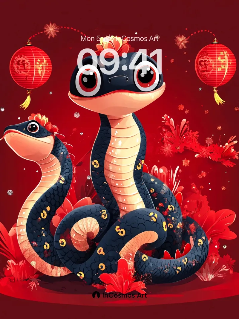 Playful Serpent Wallpaper with Lunar Lanterns
