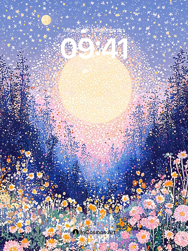 Luminous Meadow Wallpaper with Celestial Bloom