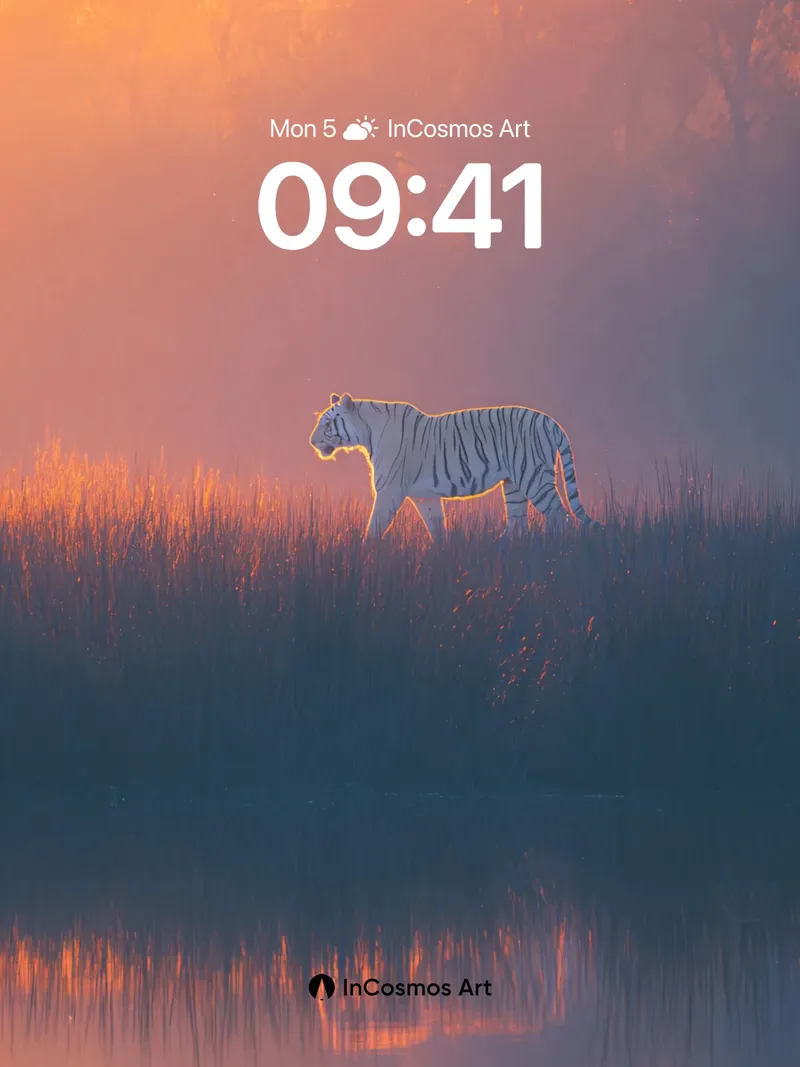Silent Horizon Wallpaper with Tiger Reflection