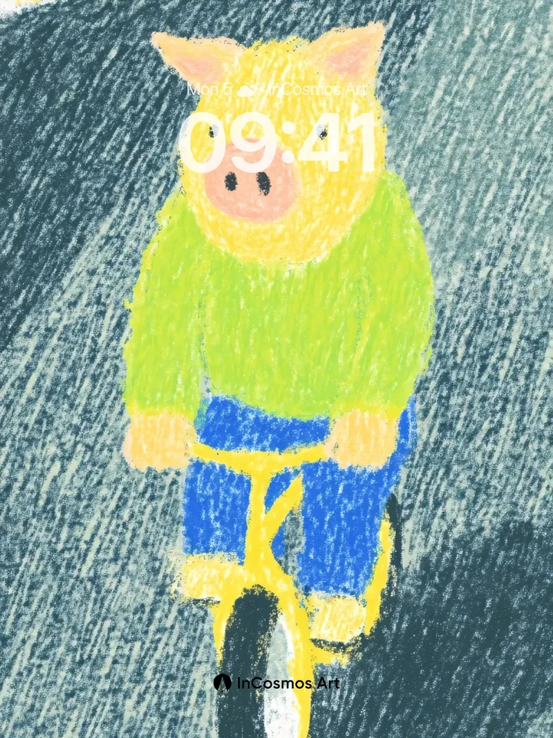 Playful Piglet Wallpaper with Crayon Texture