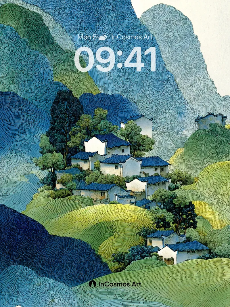 Serenity Valley Wallpaper with Ink-Brush Texture