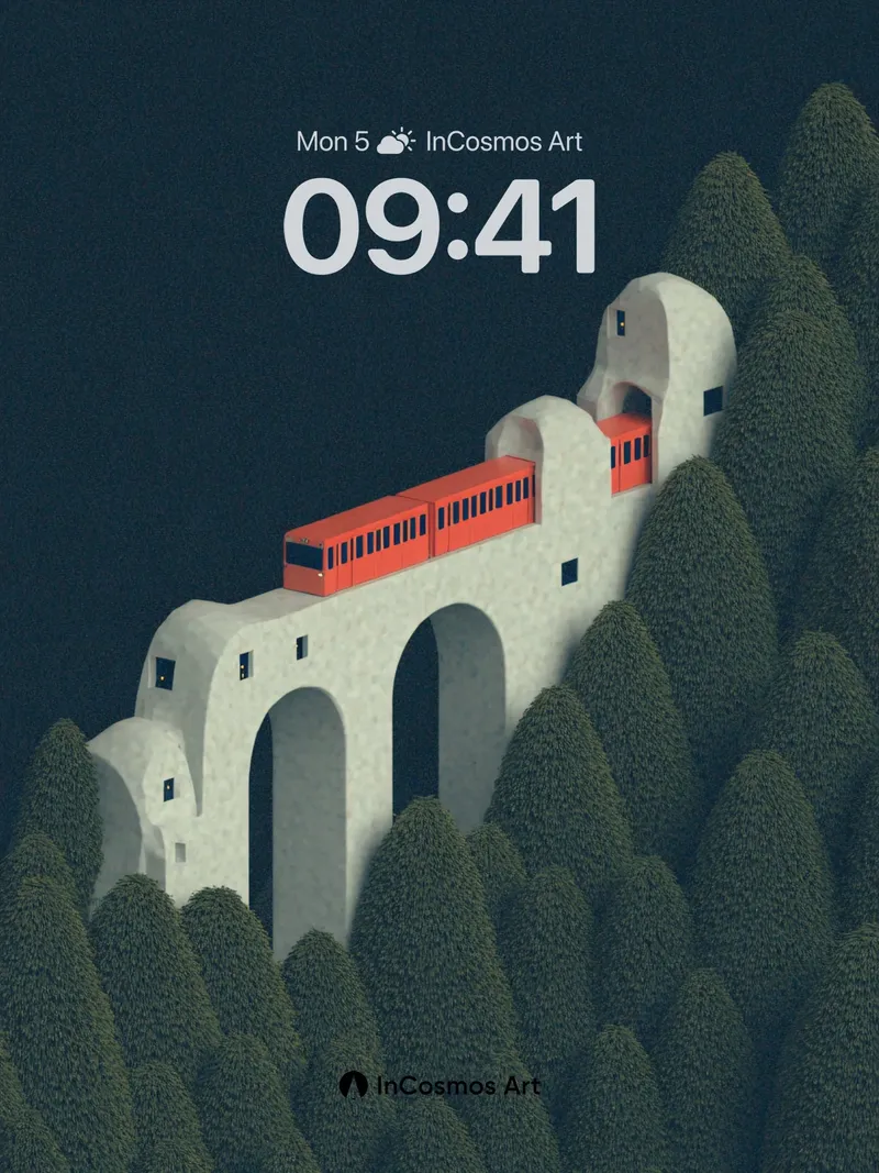 Serenity Bridge Wallpaper with Floating Train