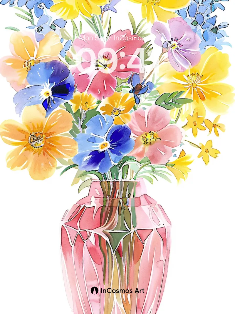 Sunlit Glass Garden Wallpaper with Watercolor Blooms