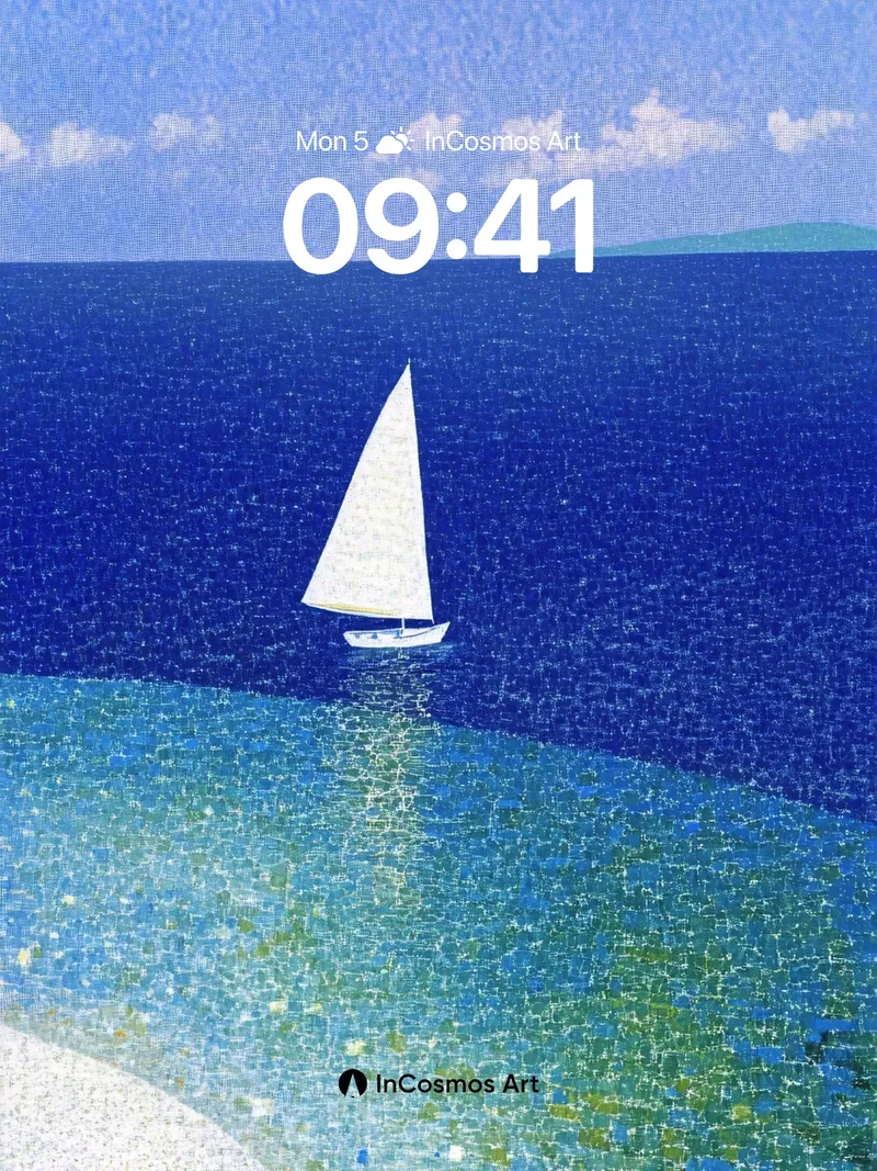 Serenity Sail Wallpaper with Mosaic Sea