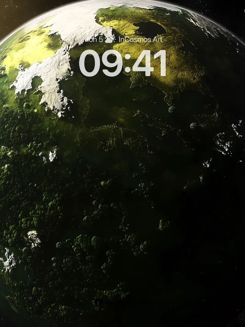 Cosmic Verdant Wallpaper with Celestial Light