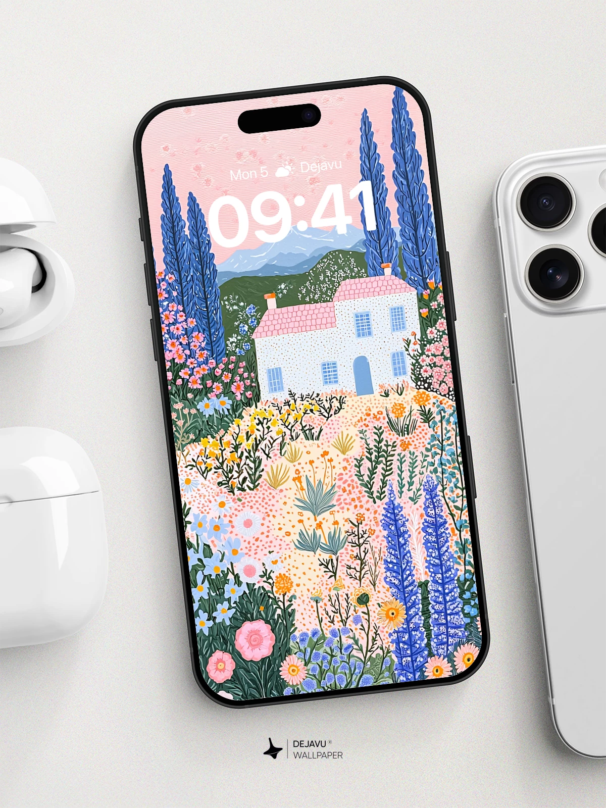 Whimsical Floral Cottage Wallpaper 8K for iPhone and Android
