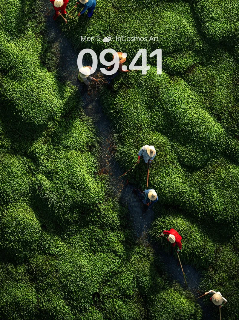 Serene Pathway Wallpaper with Harvesting Figures