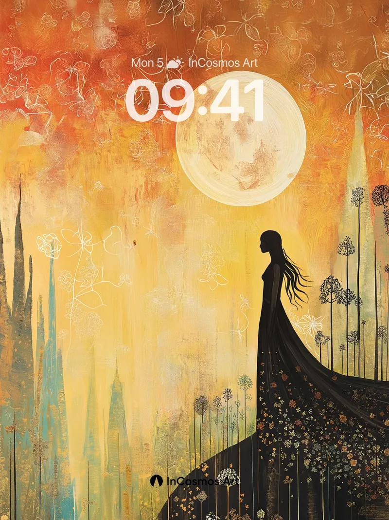 Golden Reverie Wallpaper with Moonlit Silhouette