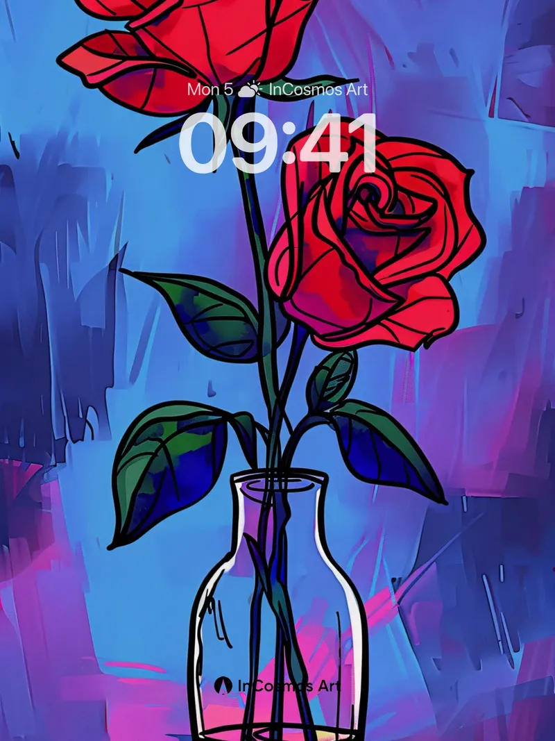 Neon Bloom Wallpaper with Glass Vessel