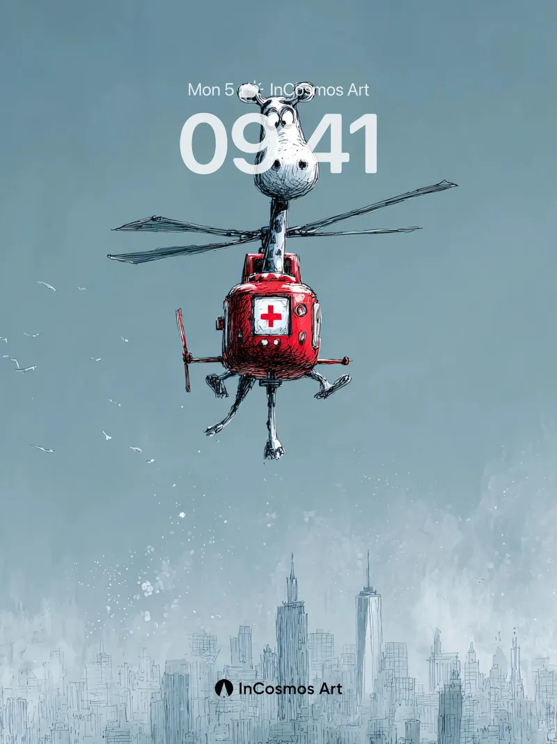 Whimsical Sky Cow Wallpaper with Hovering Helicopter