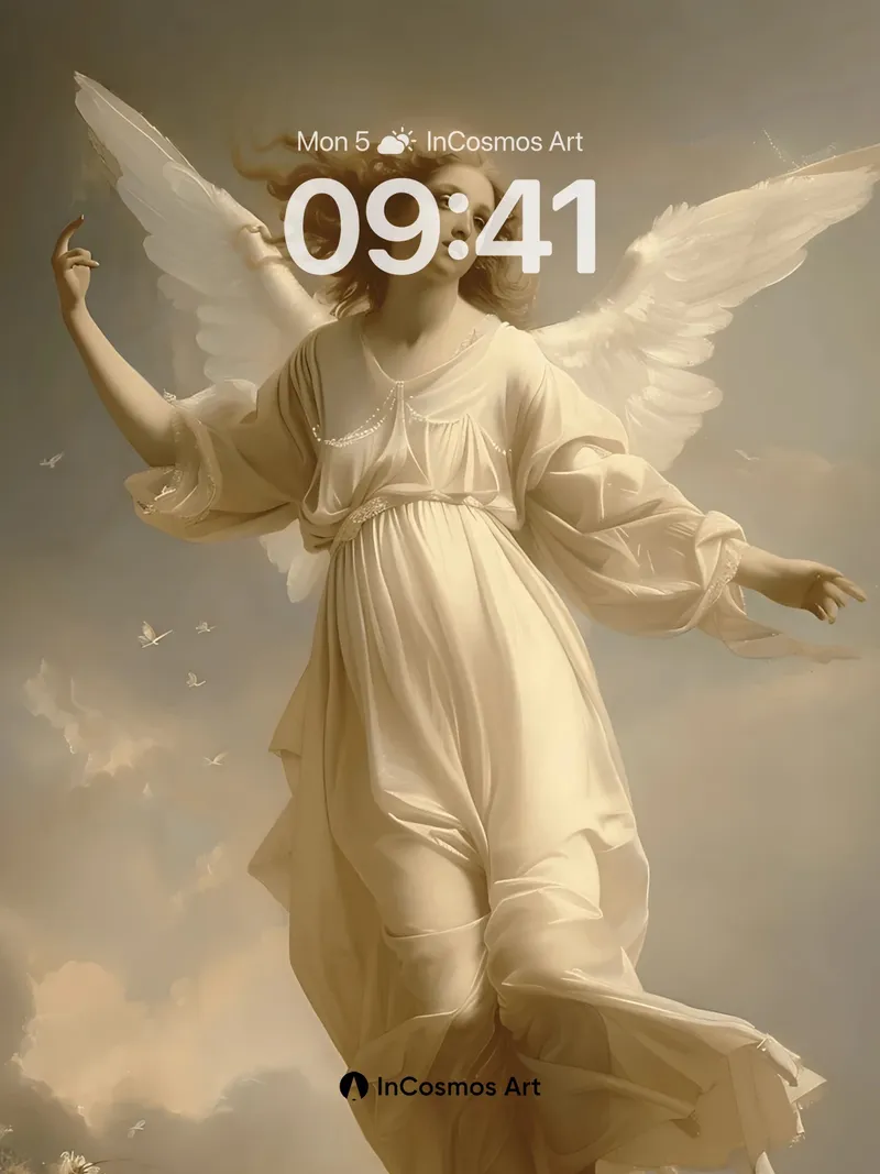 Serene Angel Flight Wallpaper with Ethereal Light
